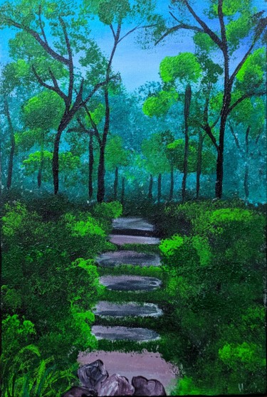 Painting titled "secracy of the woods" by Heya Masuka Nourin, Original Artwork, Acrylic