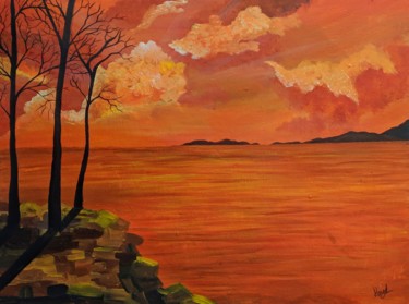 Painting titled "Burning sunset" by Heya Masuka Nourin, Original Artwork, Acrylic