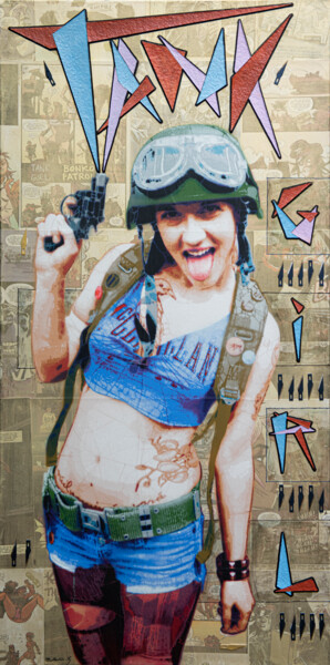 Peinture intitulée "Tank Girl (X-Acto C…" par Mat Elbé, Œuvre d'art originale, Pochoir Monté sur Châssis en bois