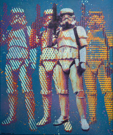 Peinture intitulée "Stormtrooper (Aquam…" par Mat Elbé, Œuvre d'art originale, Pochoir Monté sur Châssis en bois