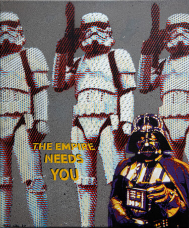 Peinture intitulée "The Empire Needs You" par Mat Elbé, Œuvre d'art originale, Pochoir Monté sur Châssis en bois