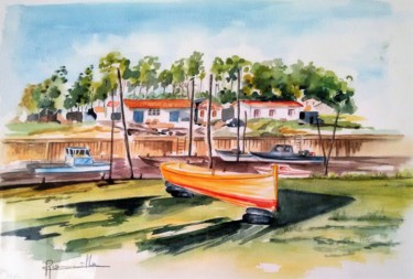Marée basse Peinture intitulée "Marée basse" par Martine Romainville, Œuvre d'art originale, Aquarelle