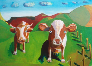 Painting titled "Safari Cows" by Mat Van Dillen, Original Artwork
