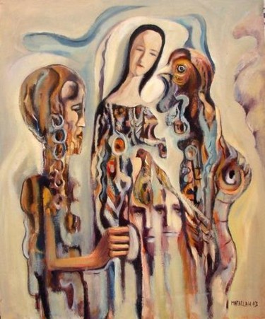 Peinture intitulée "totem africain sous…" par Abderrahmane Abdelrafie Matallah, Œuvre d'art originale