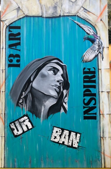 Schilderij getiteld "Ur Ban Inspire" door Mate13, Origineel Kunstwerk, Acryl Gemonteerd op Frame voor houten brancard