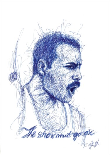 「Freddie Mercury - o…」というタイトルの絵画 Mateja Marinkoによって, オリジナルのアートワーク, インク