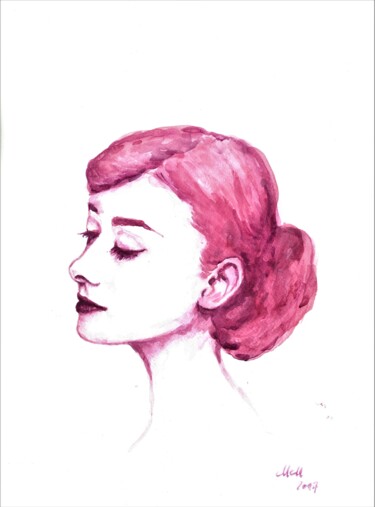 Painting titled "Audrey Hepburn - si…" by Mateja Marinko, Original Artwork, Watercolor