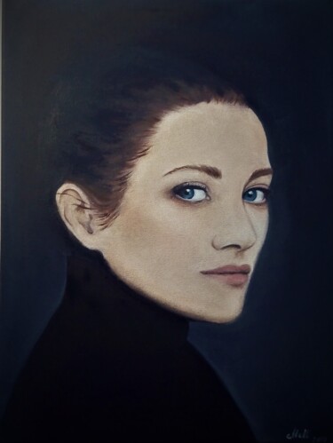 Painting titled "Blue eyed beauty -…" by Mateja Marinko, Original Artwork, Oil Mounted on Wood Stretcher frame