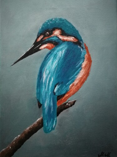 Peinture intitulée "Kingfisher original…" par Mateja Marinko, Œuvre d'art originale, Acrylique