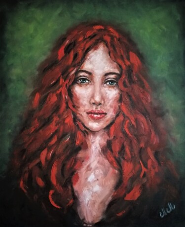 Peinture intitulée "Red hair woman - or…" par Mateja Marinko, Œuvre d'art originale, Huile