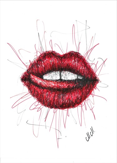 Schilderij getiteld "sexy red lips paint…" door Mateja Marinko, Origineel Kunstwerk, Inkt