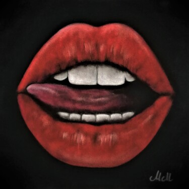 Malarstwo zatytułowany „Red lips on black v…” autorstwa Mateja Marinko, Oryginalna praca, Pastel