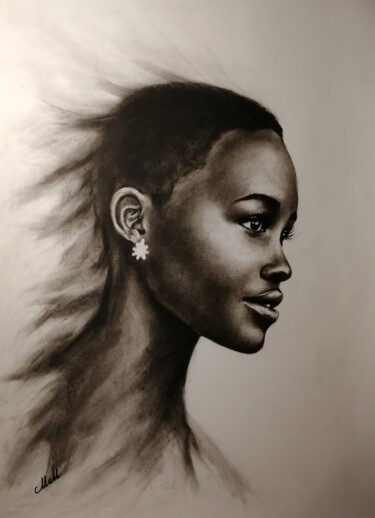 Drawing titled "African Beauty - or…" by Mateja Marinko, Original Artwork, Charcoal