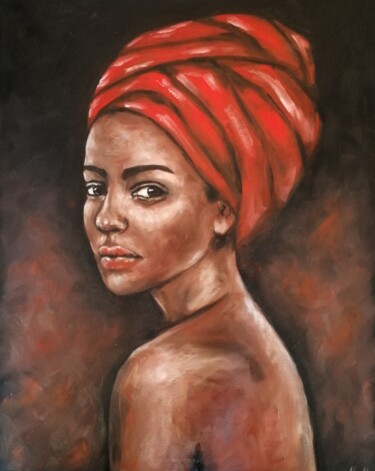 Painting titled "African Beauty - or…" by Mateja Marinko, Original Artwork, Oil