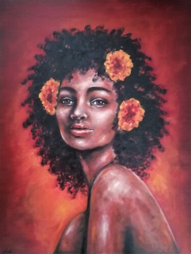Painting titled "African queen - ori…" by Mateja Marinko, Original Artwork, Oil