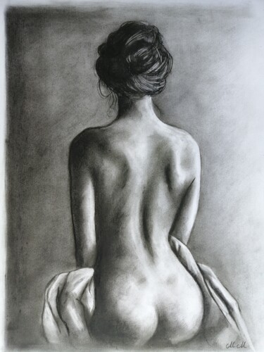 Drawing titled "Naked woman - origi…" by Mateja Marinko, Original Artwork, Charcoal