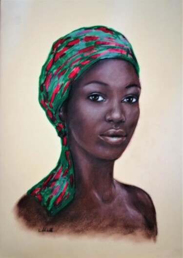 Drawing titled "African woman - ori…" by Mateja Marinko, Original Artwork, Oil