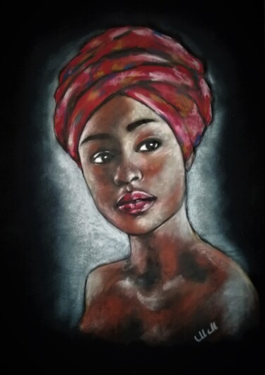 Peinture intitulée "African Beauty oil…" par Mateja Marinko, Œuvre d'art originale, Pastel