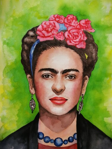 Картина под названием "Frida Kahlo - origi…" - Mateja Marinko, Подлинное произведение искусства, Акварель