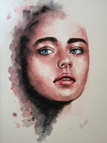 Malerei mit dem Titel "Watercolor face - o…" von Mateja Marinko, Original-Kunstwerk, Aquarell