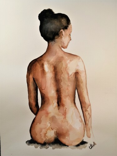 Painting titled "Woman's back - orig…" by Mateja Marinko, Original Artwork, Watercolor