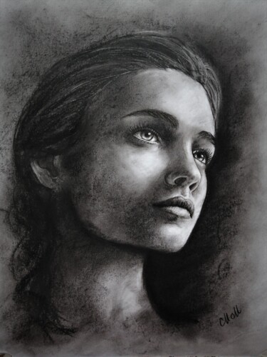 Drawing titled "Black and white gir…" by Mateja Marinko, Original Artwork, Charcoal