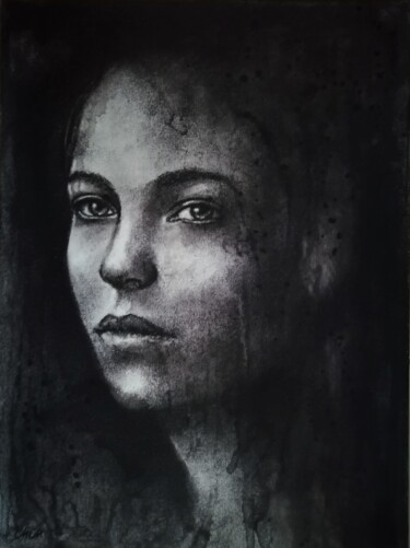 Painting titled "Portrait of a woman…" by Mateja Marinko, Original Artwork, Charcoal