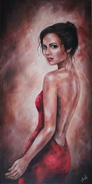 "Woman in red - orig…" başlıklı Tablo Mateja Marinko tarafından, Orijinal sanat, Petrol