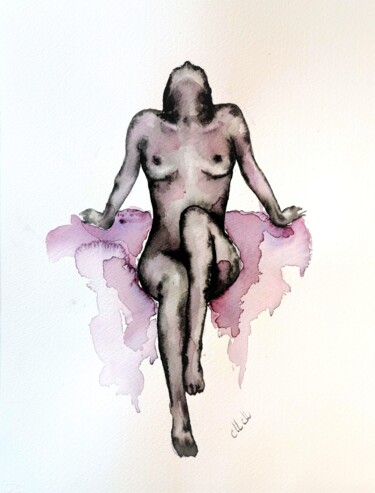 Картина под названием "Purple love - origi…" - Mateja Marinko, Подлинное произведение искусства, Акварель