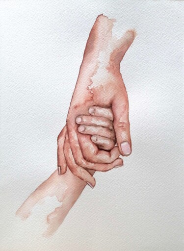 Schilderij getiteld "Holding Hands" door Mateja Marinko, Origineel Kunstwerk, Aquarel