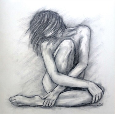 Drawing titled "Mysterious woman" by Mateja Marinko, Original Artwork, Charcoal