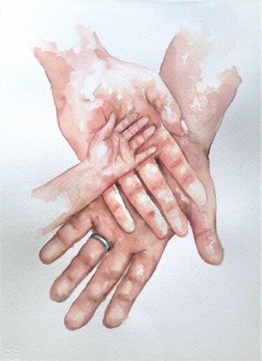 Malerei mit dem Titel "Family hands" von Mateja Marinko, Original-Kunstwerk, Aquarell