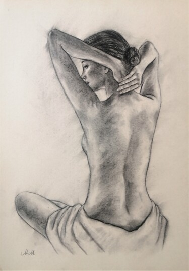 Drawing titled "Mysterious woman V" by Mateja Marinko, Original Artwork, Charcoal