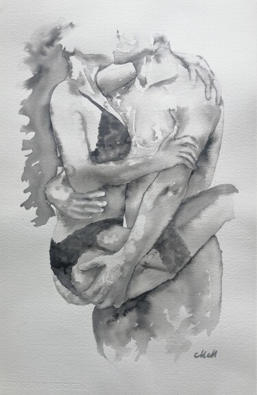 Peinture intitulée "Lovers I" par Mateja Marinko, Œuvre d'art originale, Encre