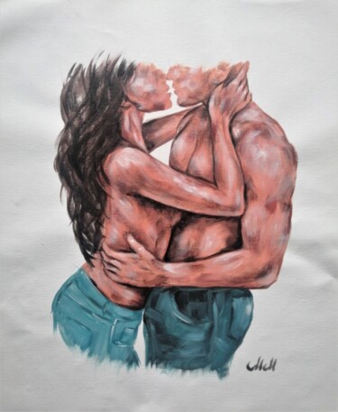 Painting titled "Lovers embrace IV" by Mateja Marinko, Original Artwork, Acrylic