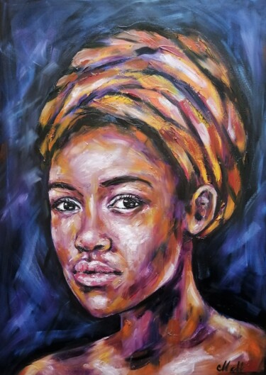 Pittura intitolato "African woman" da Mateja Marinko, Opera d'arte originale, Olio