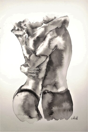 Painting titled "Lovers embrace V" by Mateja Marinko, Original Artwork, Ink