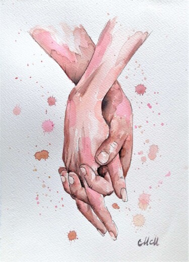 Schilderij getiteld "Holding hands III" door Mateja Marinko, Origineel Kunstwerk, Aquarel