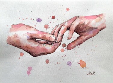 Malerei mit dem Titel "Holding Hands VII" von Mateja Marinko, Original-Kunstwerk, Aquarell