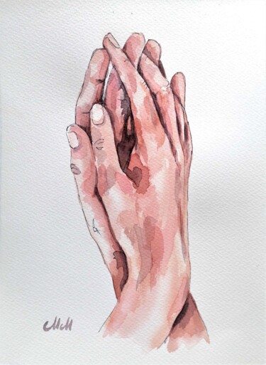 Картина под названием "Holding Hands VIII" - Mateja Marinko, Подлинное произведение искусства, Акварель