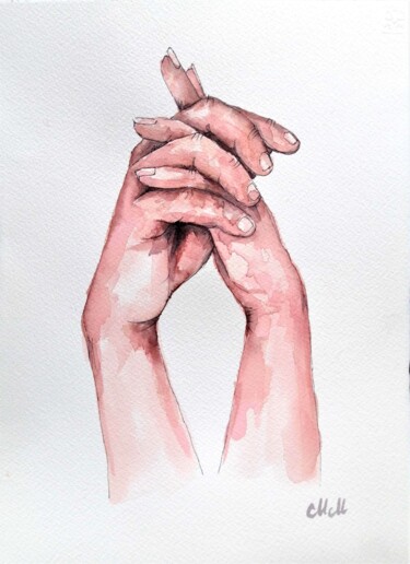 Картина под названием "Holding Hands IX" - Mateja Marinko, Подлинное произведение искусства, Акварель