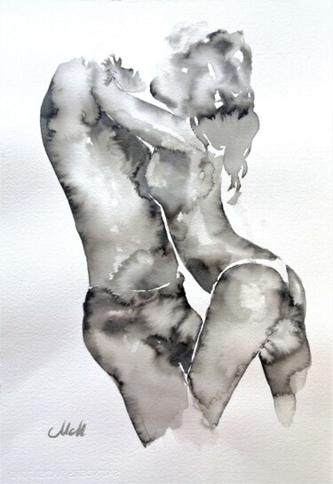 Painting titled "Lovers embrace VIII" by Mateja Marinko, Original Artwork, Ink