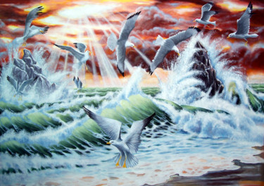 Peinture intitulée "OCEAN" par Daniel Ravel, Œuvre d'art originale, Huile
