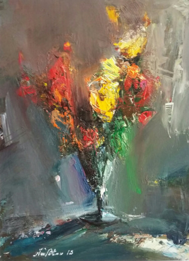 Painting titled "Still life-flowers(…" by Mateos Sargsyan, Original Artwork, Oil