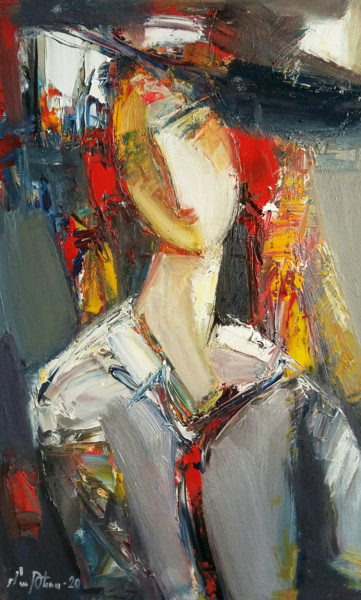 Painting titled "Abstract portrait 3…" by Mateos Sargsyan, Original Artwork, Oil Mounted on Wood Stretcher frame