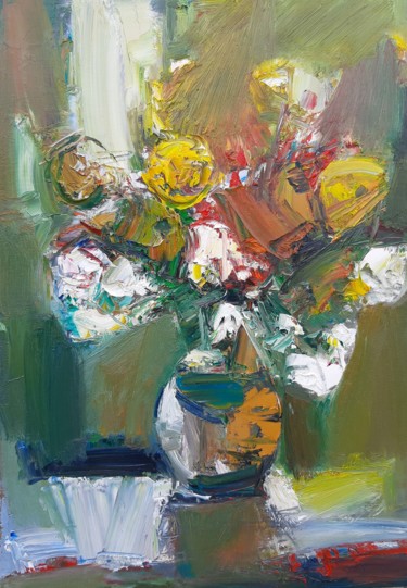Painting titled "Still life - flower…" by Mateos Sargsyan, Original Artwork, Oil Mounted on Wood Stretcher frame