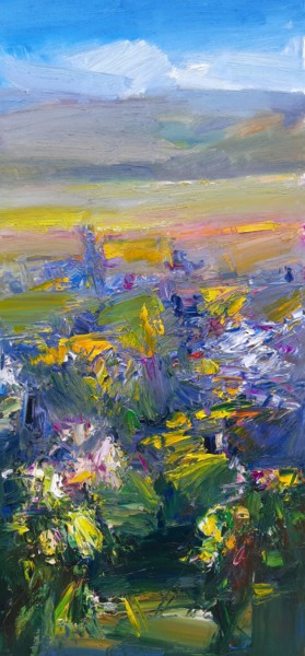 Painting titled "Field of flowers, 3…" by Mateos Sargsyan, Original Artwork, Oil Mounted on Wood Stretcher frame
