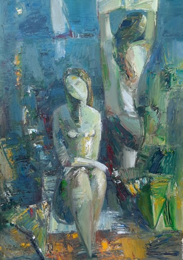 Painting titled "Figures 46x65cm, oi…" by Mateos Sargsyan, Original Artwork, Oil Mounted on Wood Stretcher frame