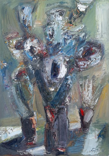 Painting titled "Abstract flowers 42…" by Mateos Sargsyan, Original Artwork, Oil Mounted on Wood Stretcher frame
