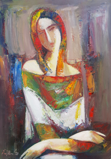 Painting titled "Abstract portrait 4…" by Mateos Sargsyan, Original Artwork, Oil Mounted on Wood Stretcher frame